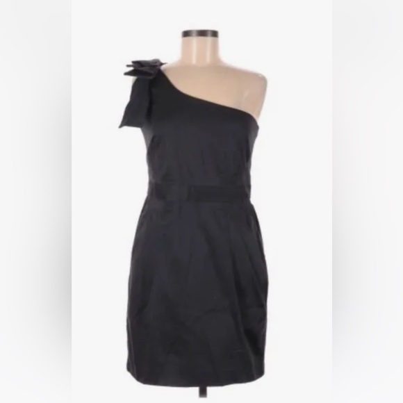 French connection black one shoulder cocktail dress pretty shoulder bow size 0 - Picture 1 of 11